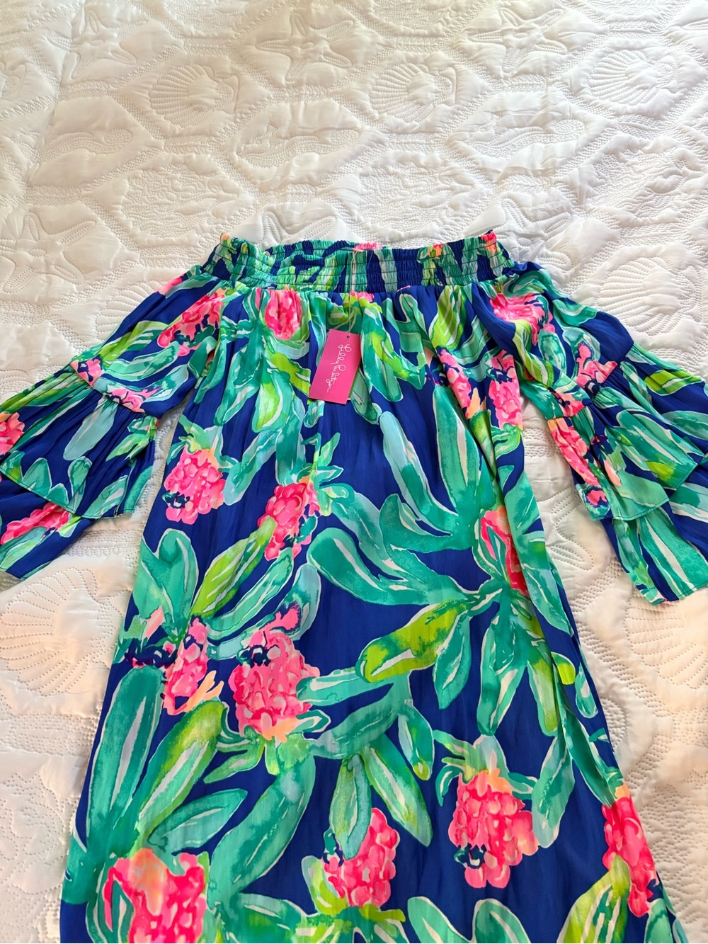 Lilly Pulitzer Strapless Floral Dress in Navy, Green & Pink
